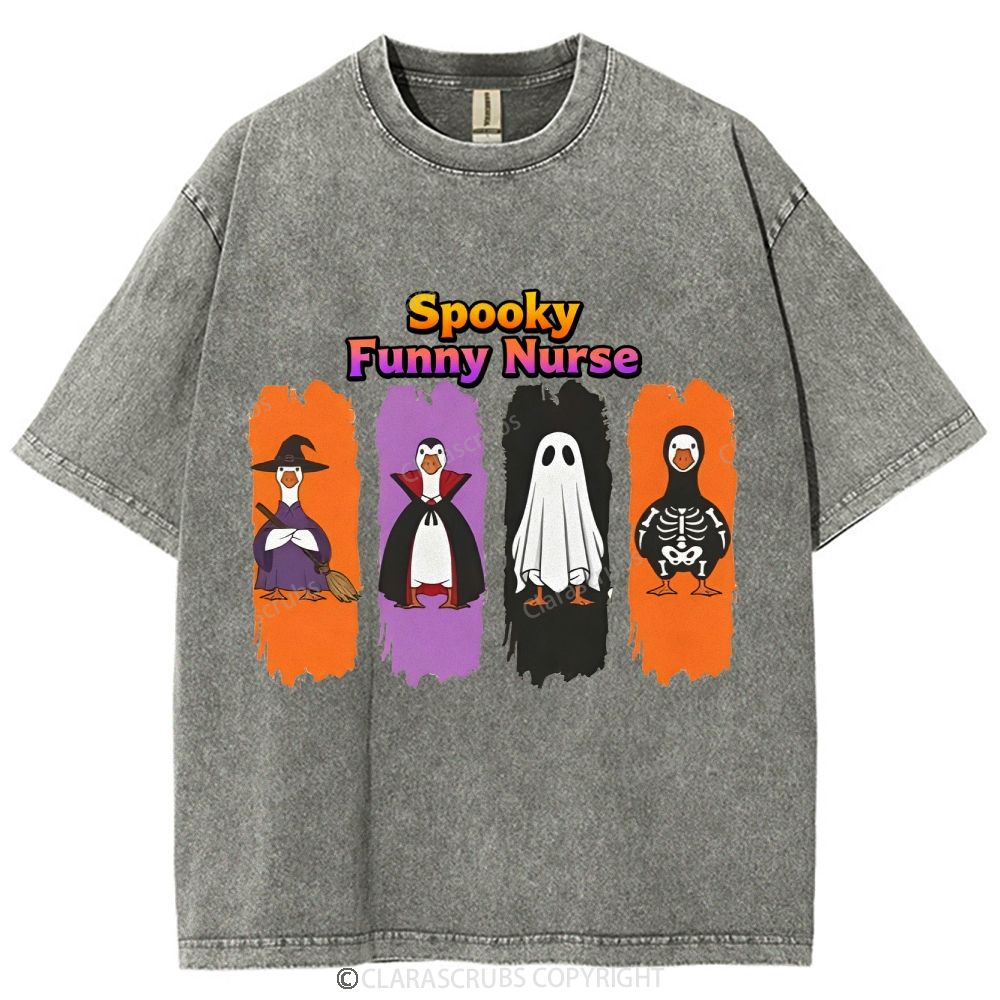 Spooky Funny Nurse Washed Vintage T-shirt