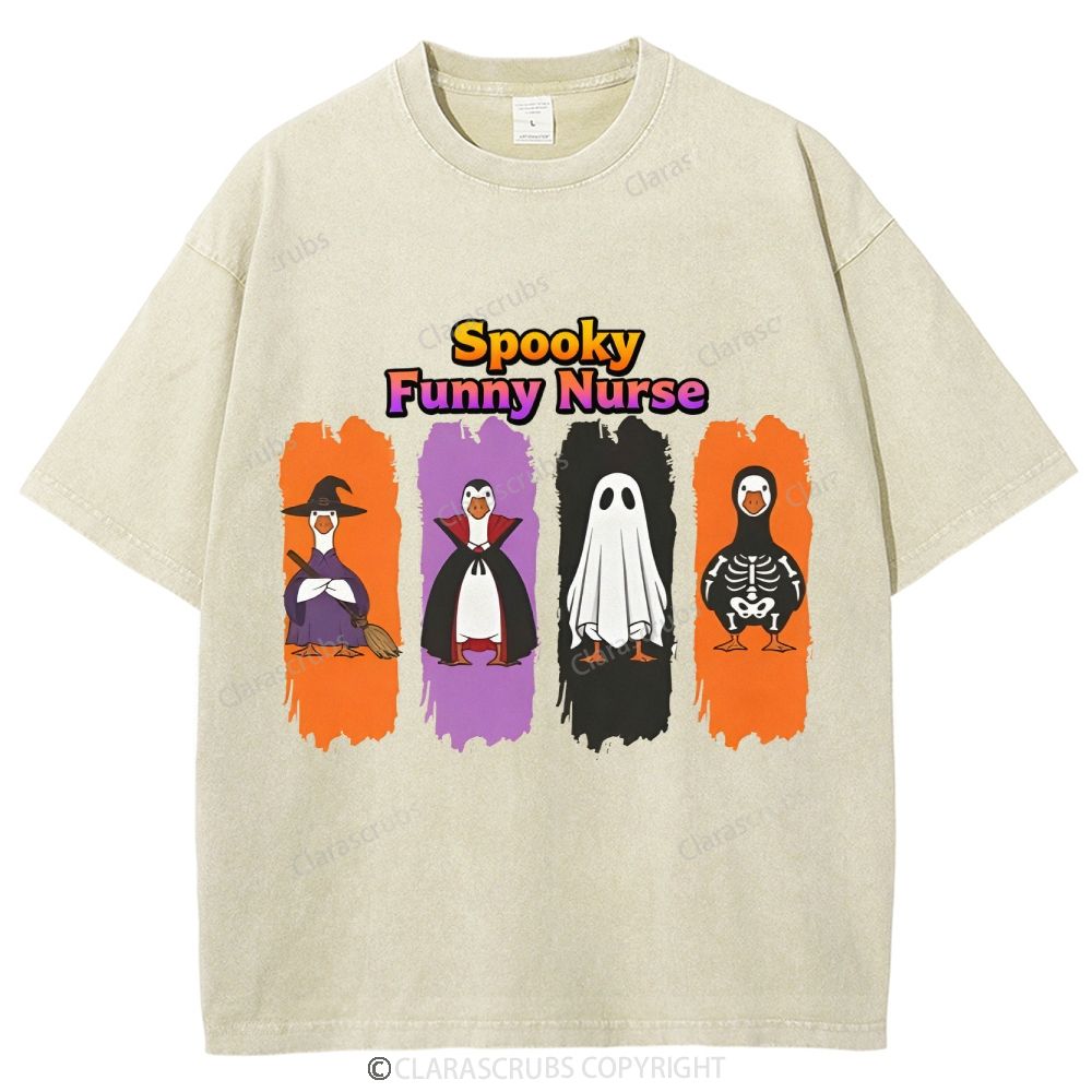 Spooky Funny Nurse Washed Vintage T-shirt