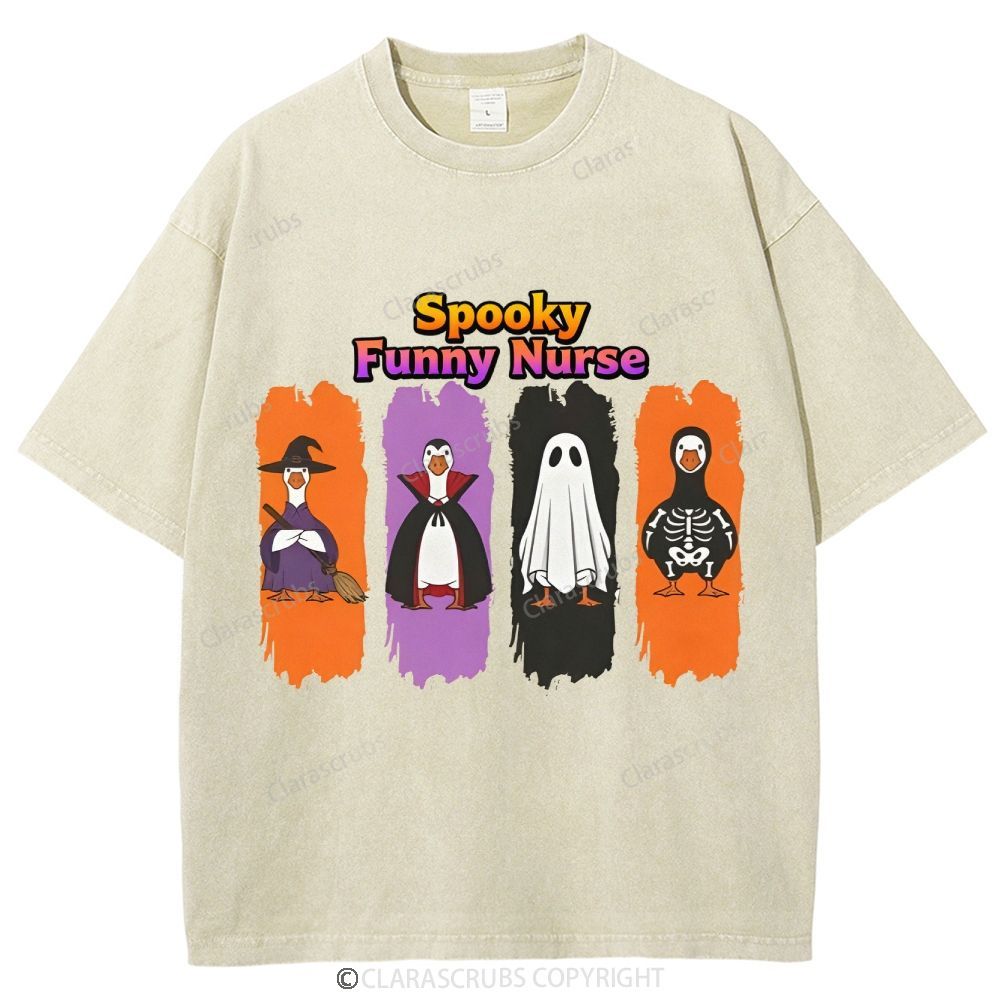 Spooky Funny Nurse Washed Vintage T-shirt