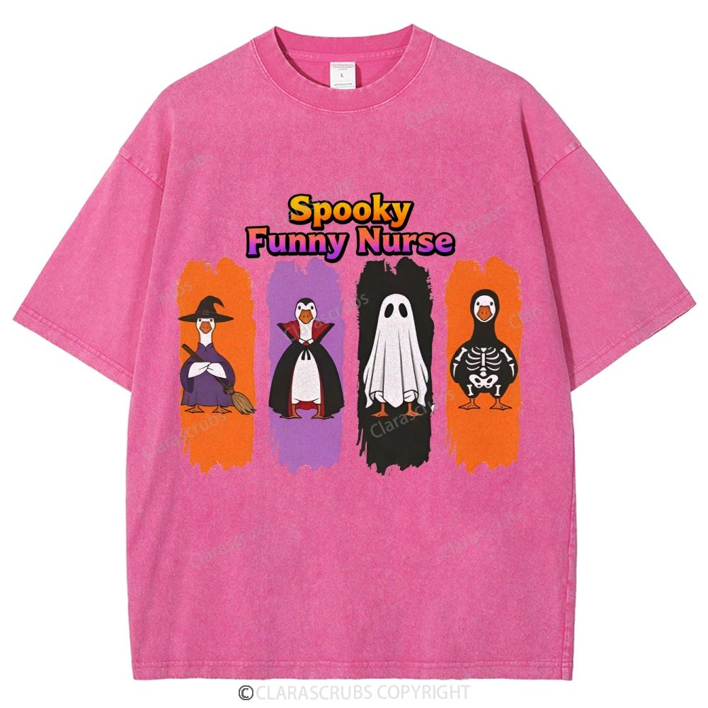 Spooky Funny Nurse Washed Vintage T-shirt