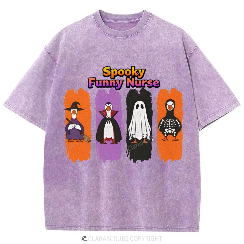 Spooky Funny Nurse Washed Vintage T-shirt