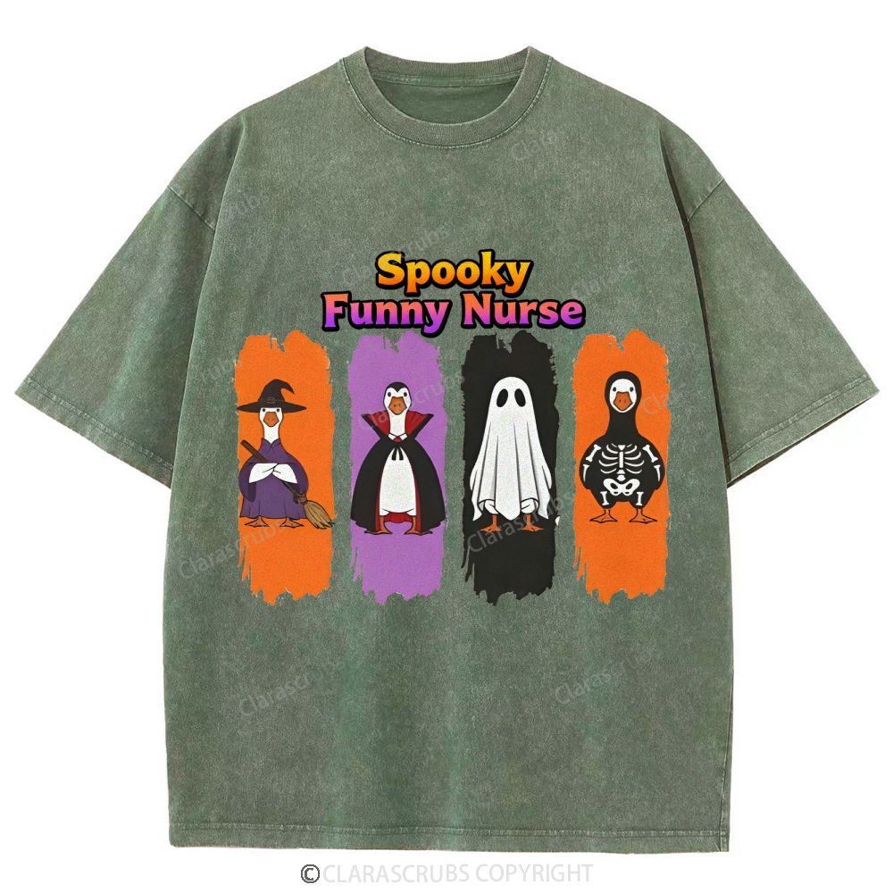 Spooky Funny Nurse Washed Vintage T-shirt