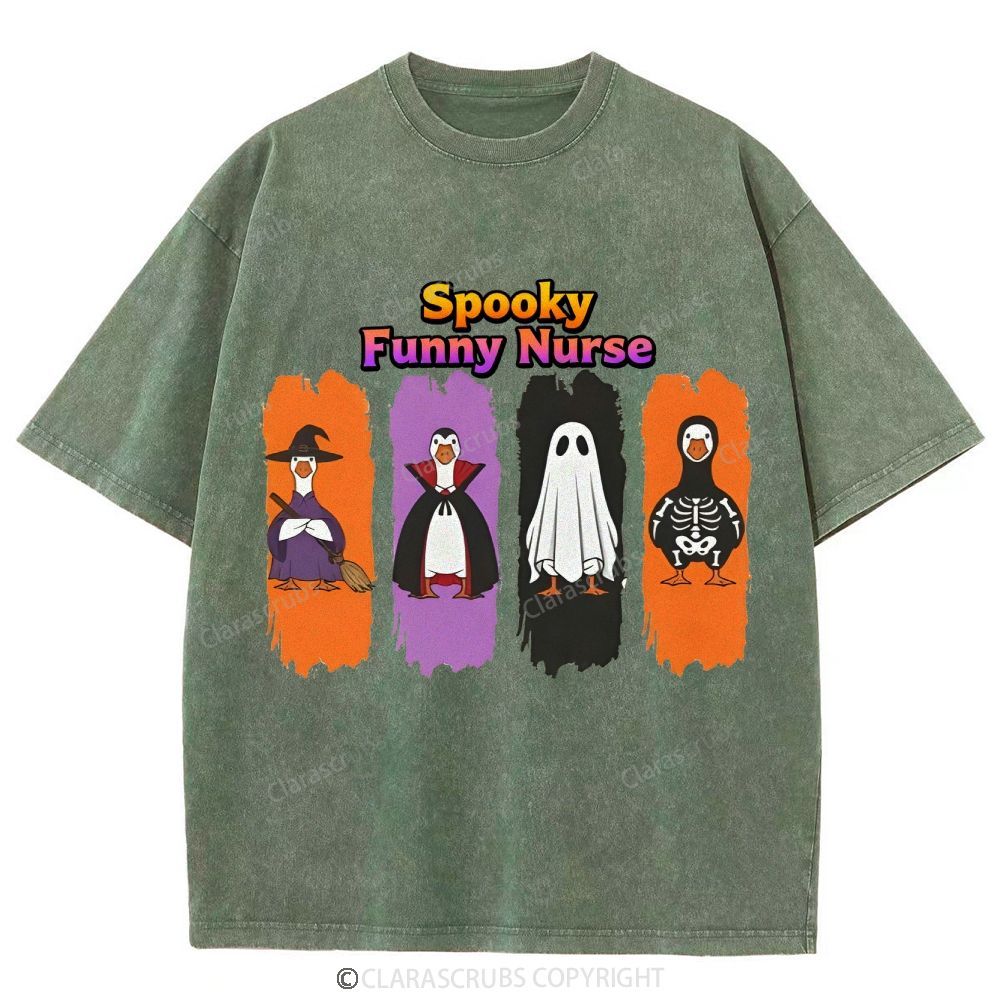 Spooky Funny Nurse Washed Vintage T-shirt
