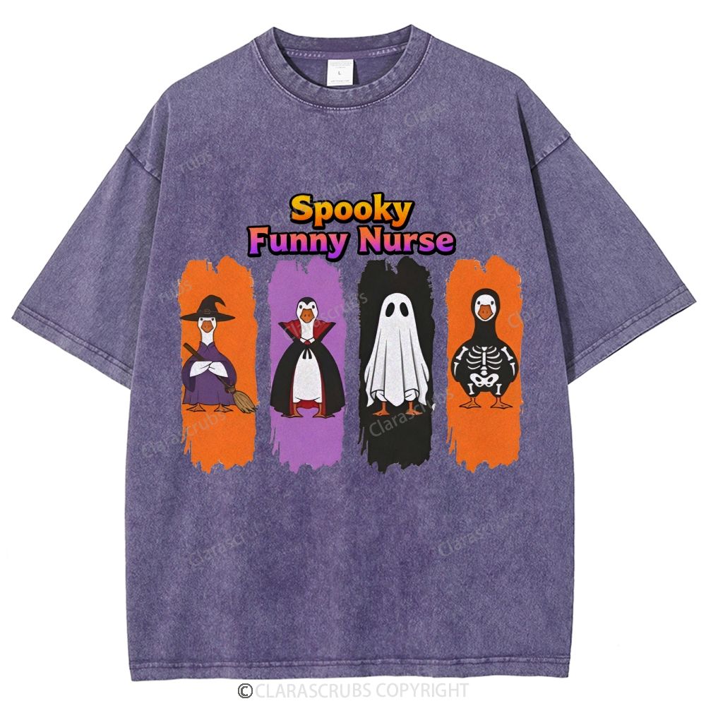 Spooky Funny Nurse Washed Vintage T-shirt
