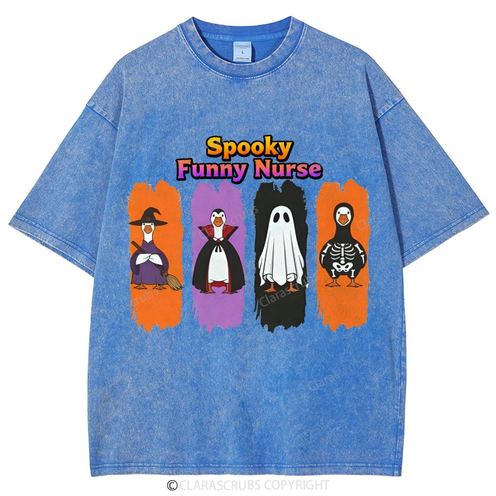Spooky Funny Nurse Washed Vintage T-shirt