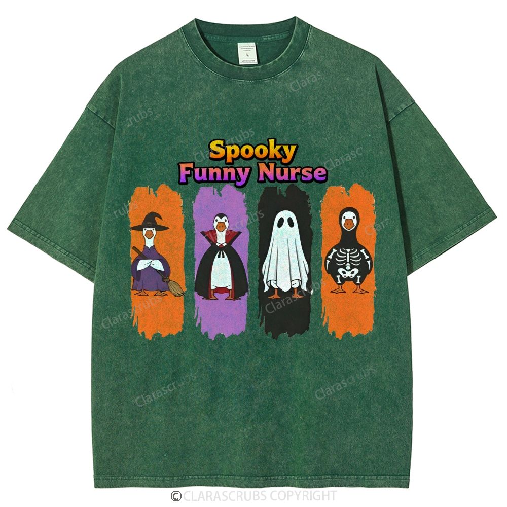 Spooky Funny Nurse Washed Vintage T-shirt