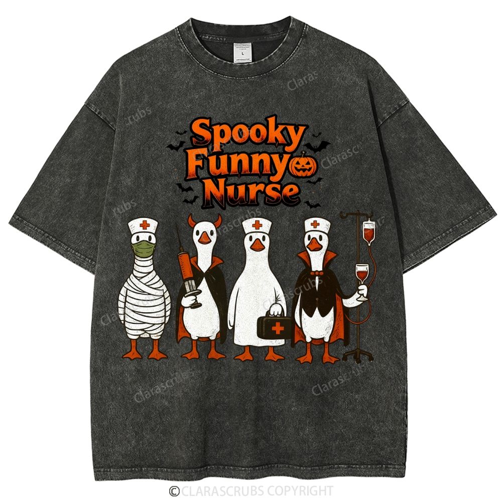 Spooky Funny Nurse Washed Vintage T-shirt