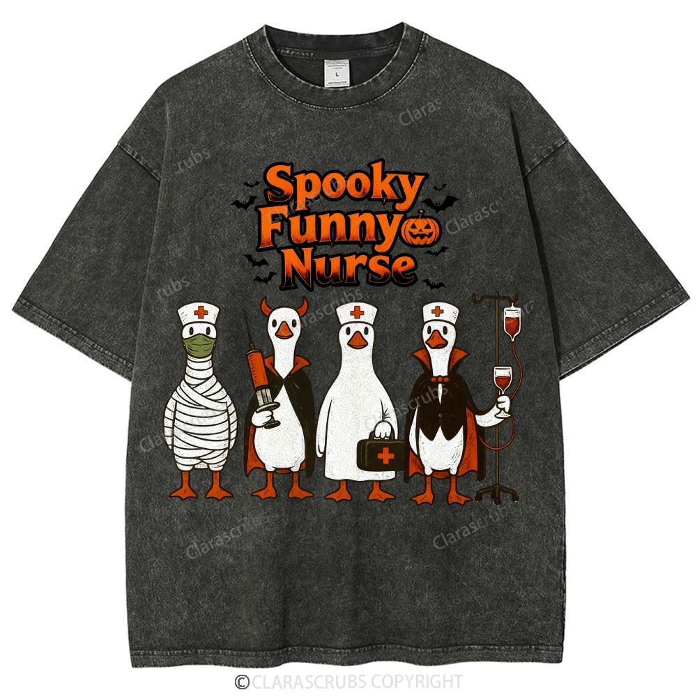 Spooky Funny Nurse Washed Vintage T-shirt