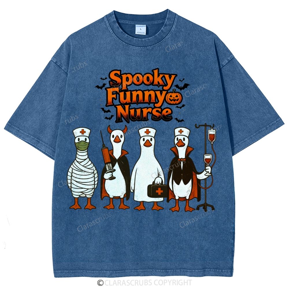 Spooky Funny Nurse Washed Vintage T-shirt