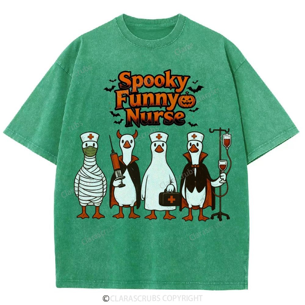 Spooky Funny Nurse Washed Vintage T-shirt