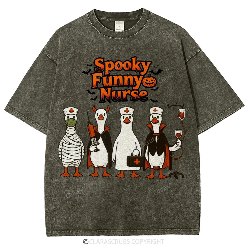 Spooky Funny Nurse Washed Vintage T-shirt