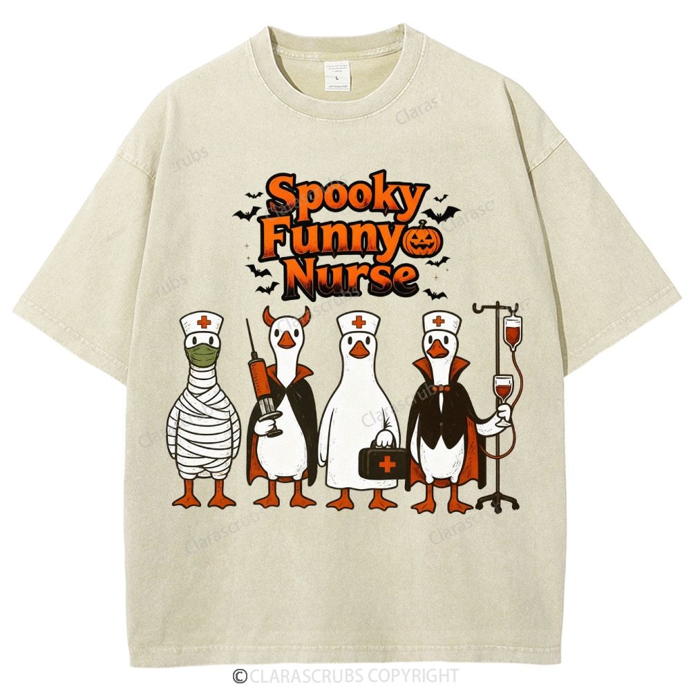 Spooky Funny Nurse Washed Vintage T-shirt