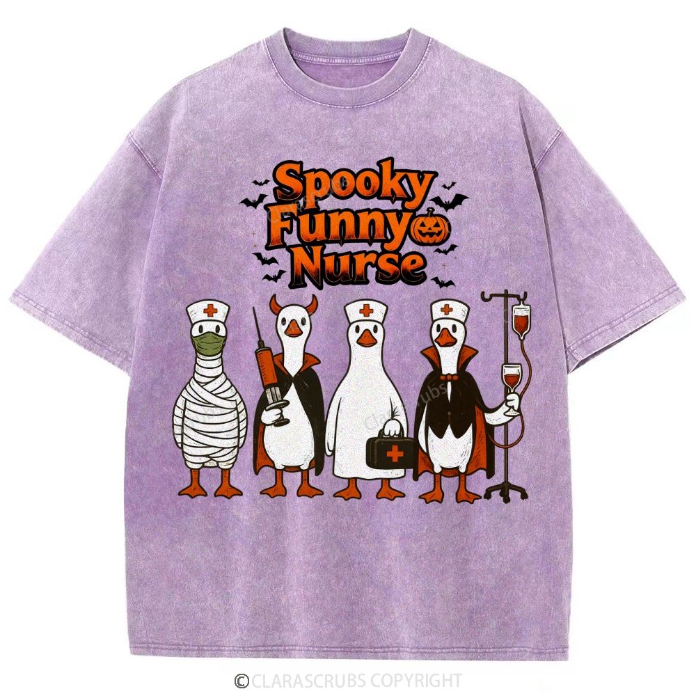 Spooky Funny Nurse Washed Vintage T-shirt
