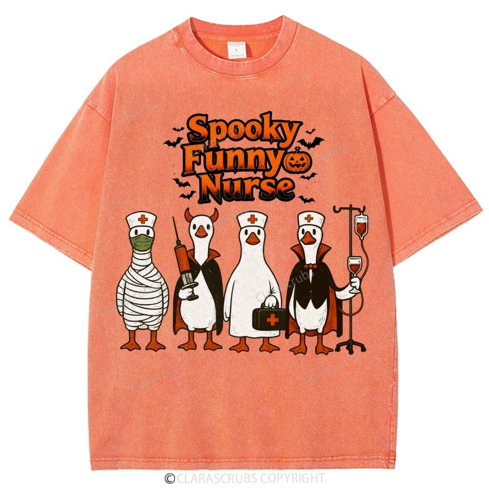 Spooky Funny Nurse Washed Vintage T-shirt