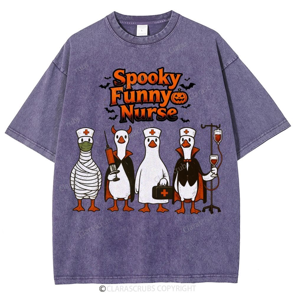 Spooky Funny Nurse Washed Vintage T-shirt