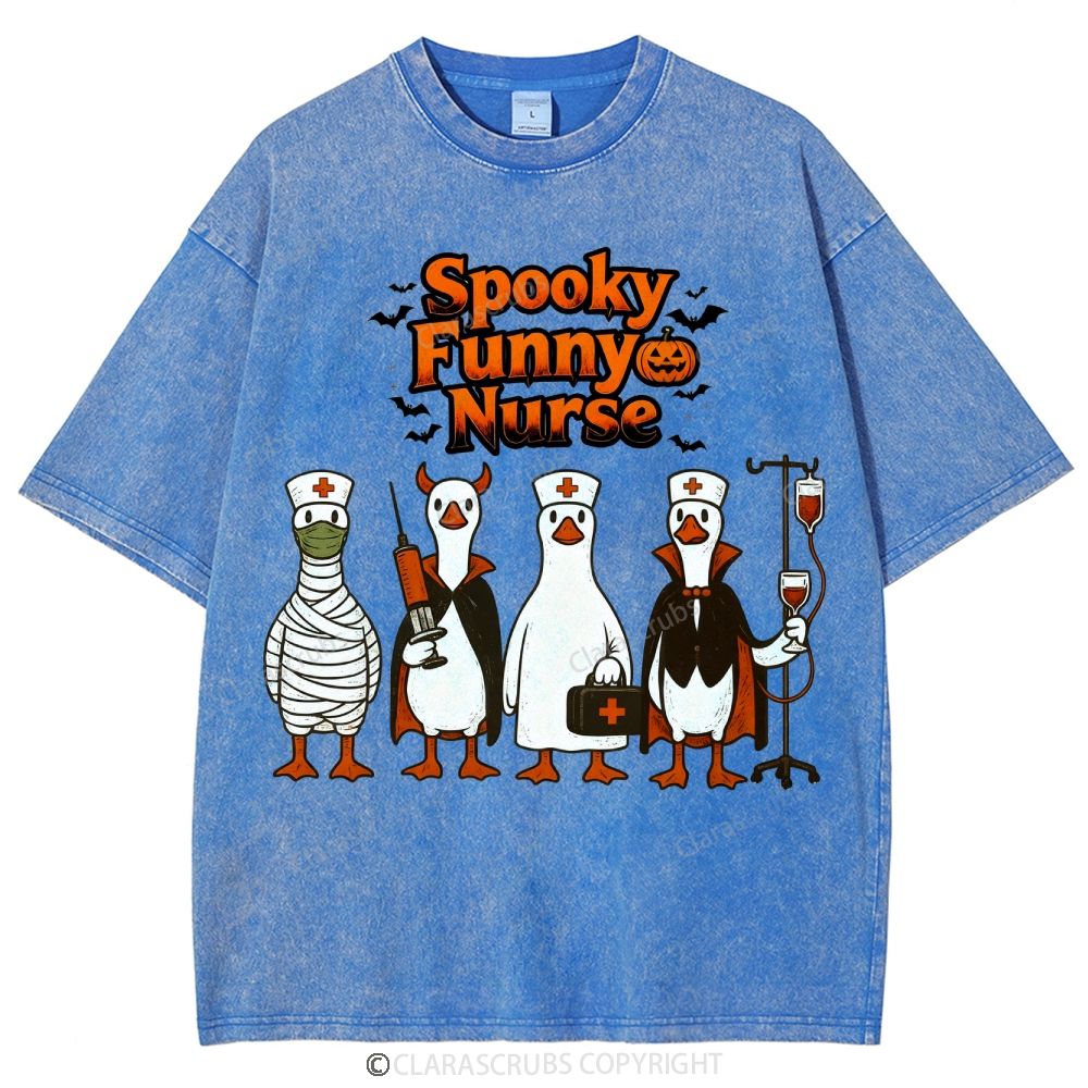 Spooky Funny Nurse Washed Vintage T-shirt