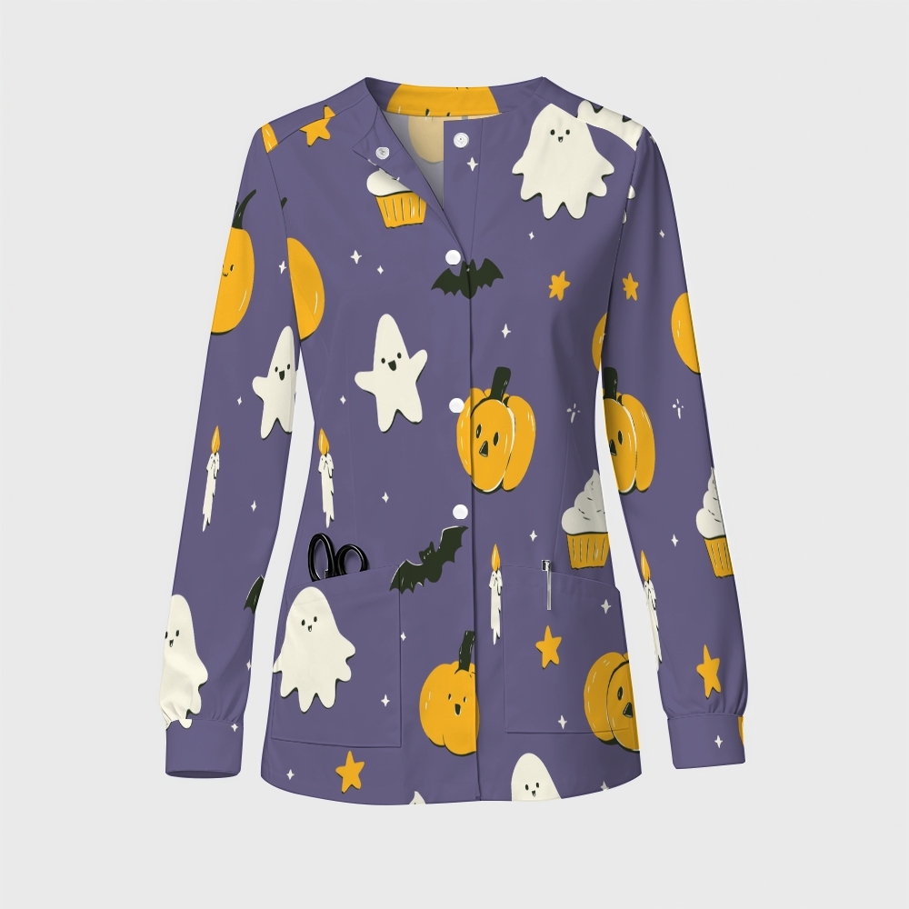Women's Halloween Printed  Long Sleeve Jacket with Buttons SL9273