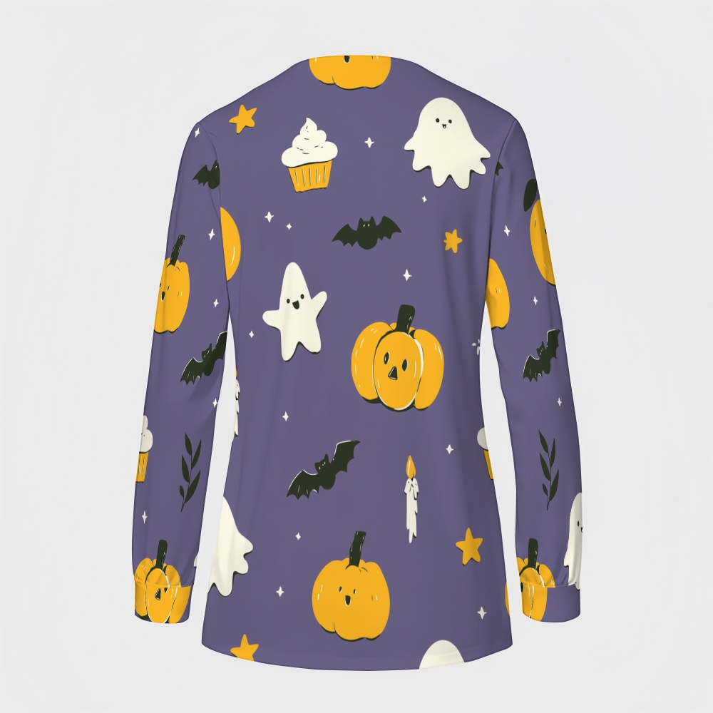 Women's Halloween Printed  Long Sleeve Jacket with Buttons SL9273