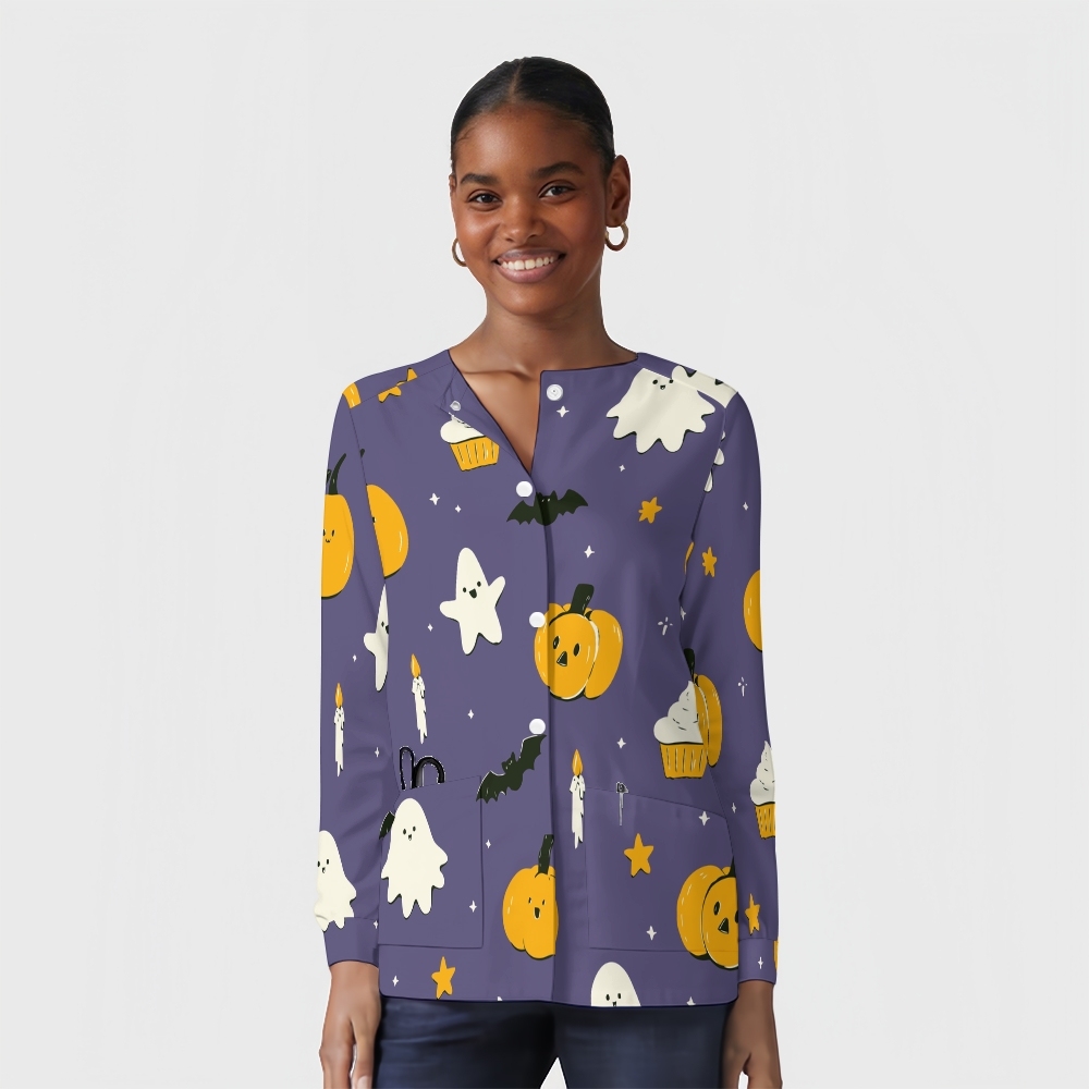 Women's Halloween Printed  Long Sleeve Jacket with Buttons SL9273