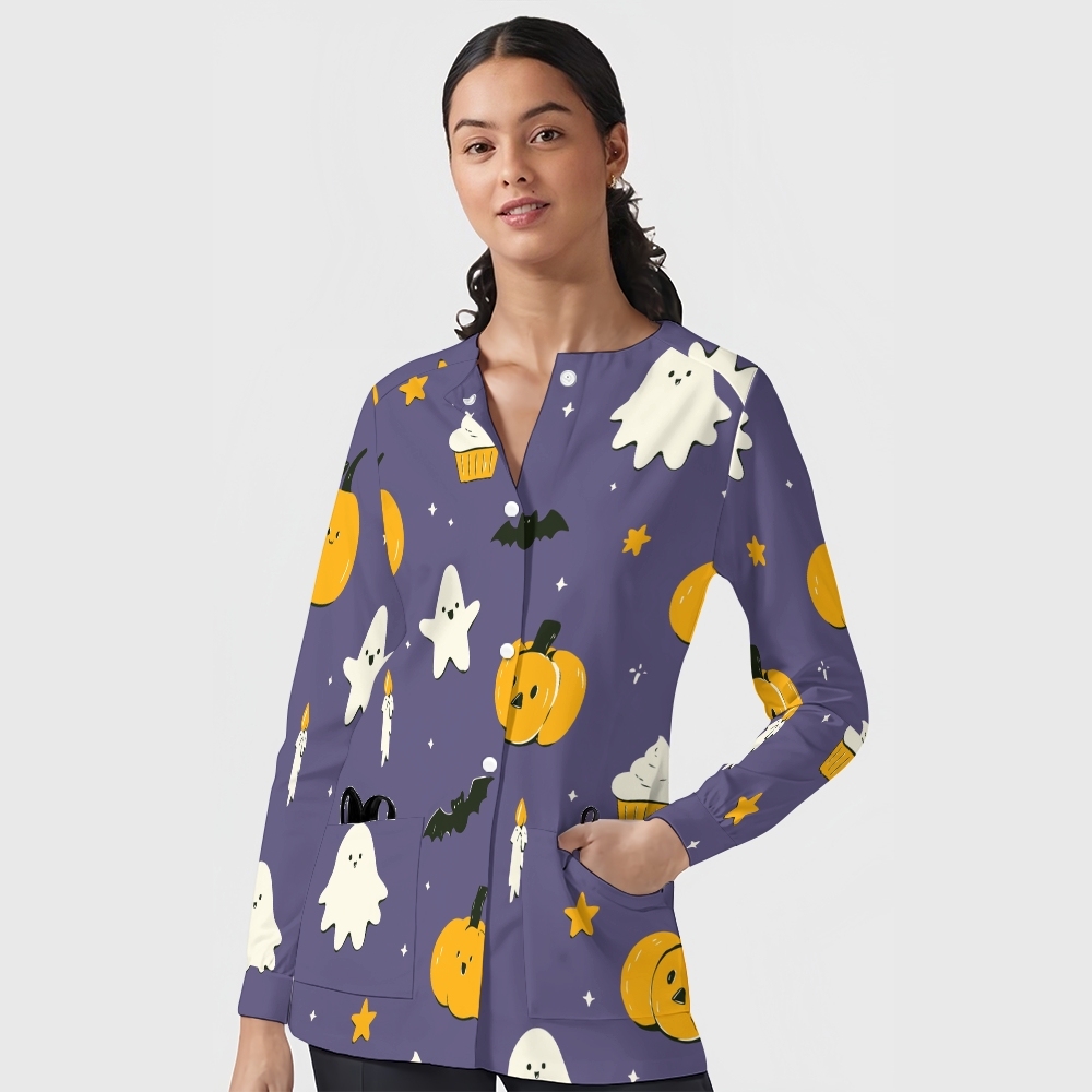 Women's Halloween Printed Long Sleeve Jacket with Buttons SL9273