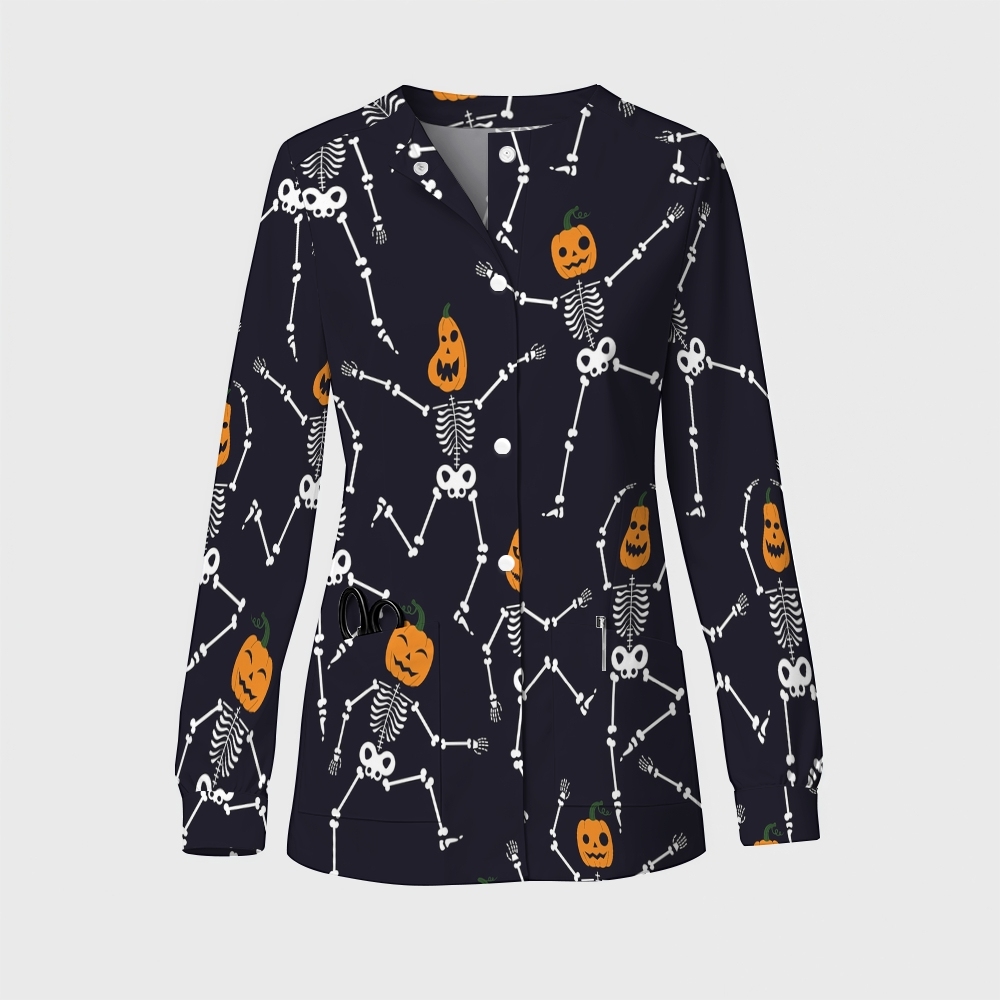 Women's Halloween Printed  Long Sleeve Jacket with Buttons SL9274