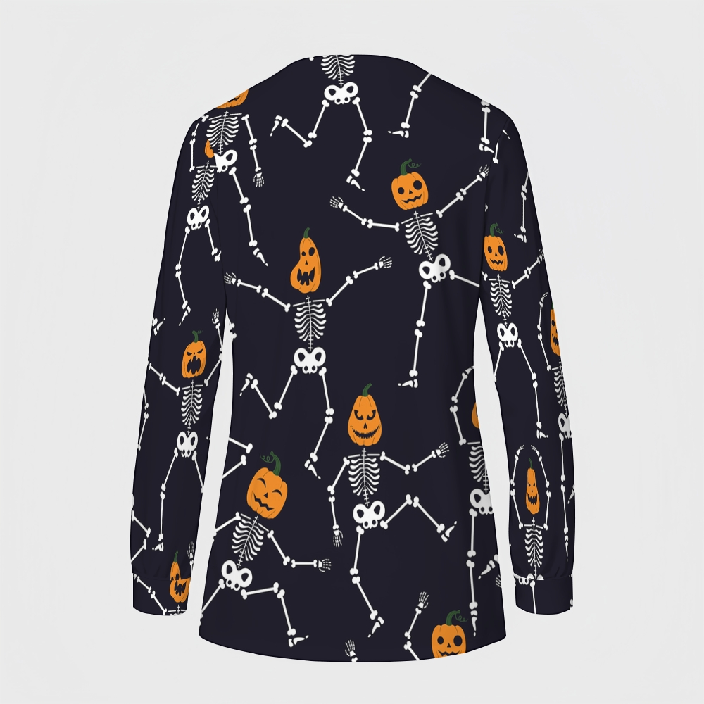 Women's Halloween Printed  Long Sleeve Jacket with Buttons SL9274
