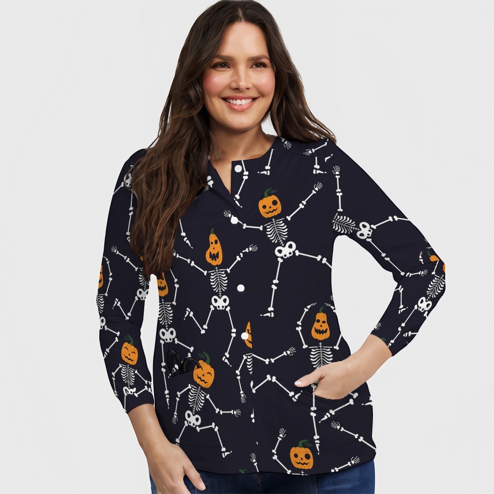 Women's Halloween Printed Long Sleeve Jacket with Buttons SL9274