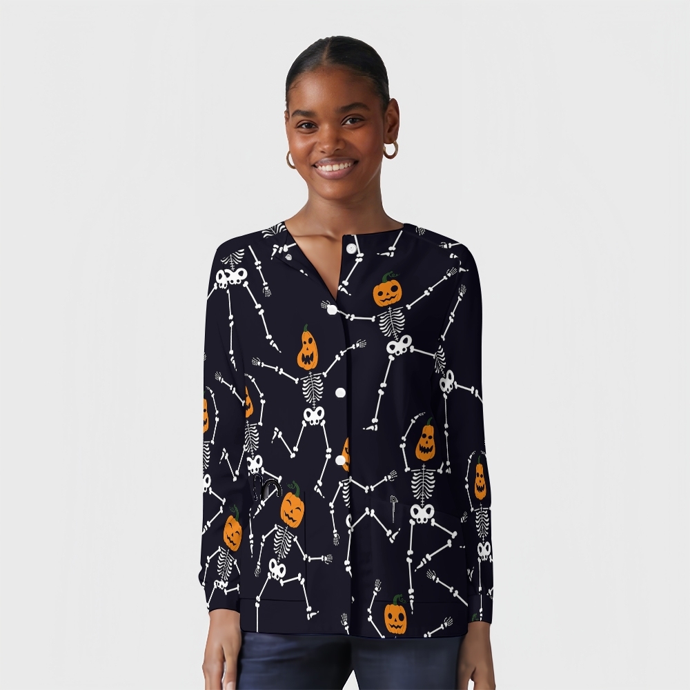 Women's Halloween Printed  Long Sleeve Jacket with Buttons SL9274