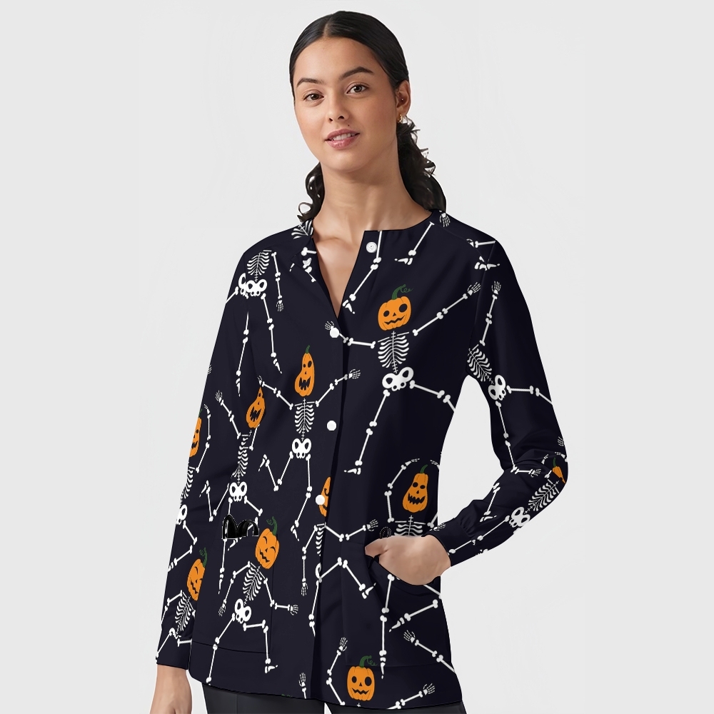 Women's Halloween Printed  Long Sleeve Jacket with Buttons SL9274