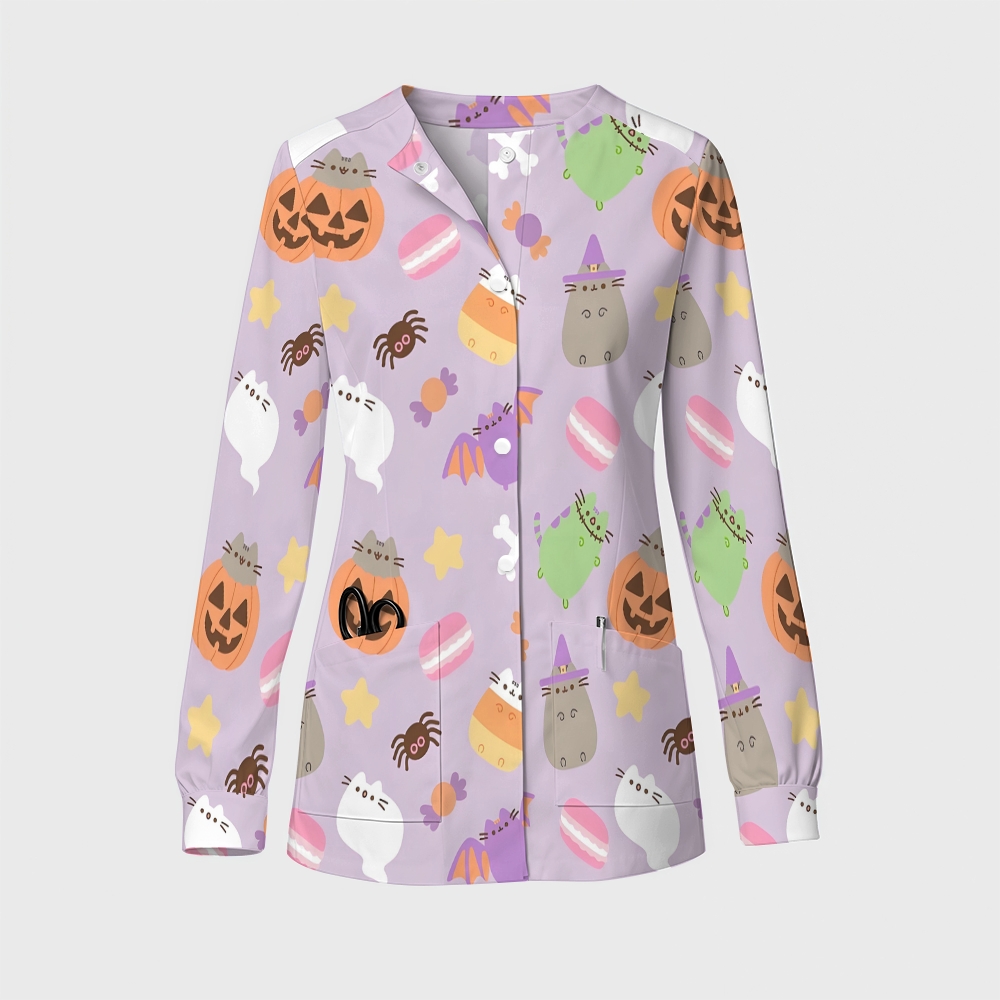 Women's Halloween Printed  Long Sleeve Jacket with Buttons SL9277