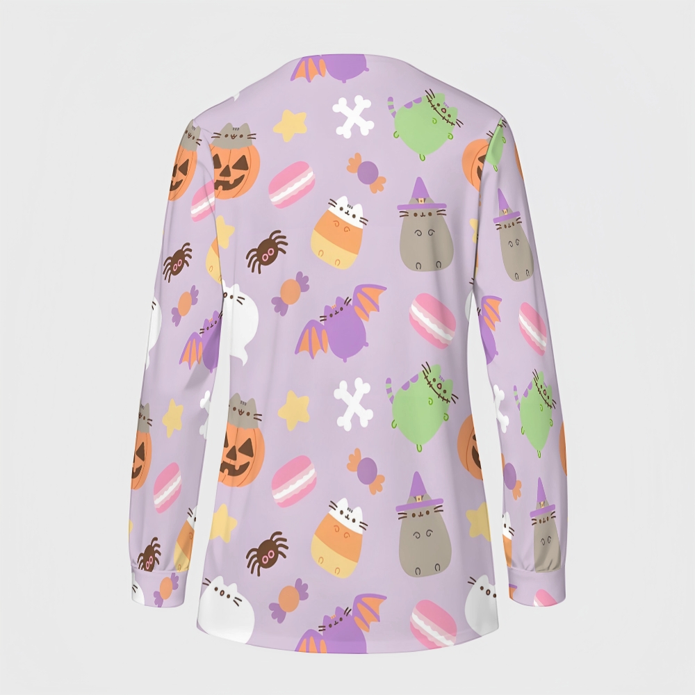Women's Halloween Printed  Long Sleeve Jacket with Buttons SL9277