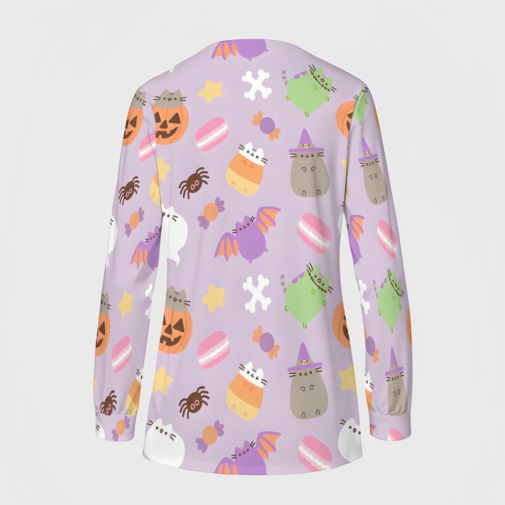 Women's Halloween Printed  Long Sleeve Jacket with Buttons SL9277