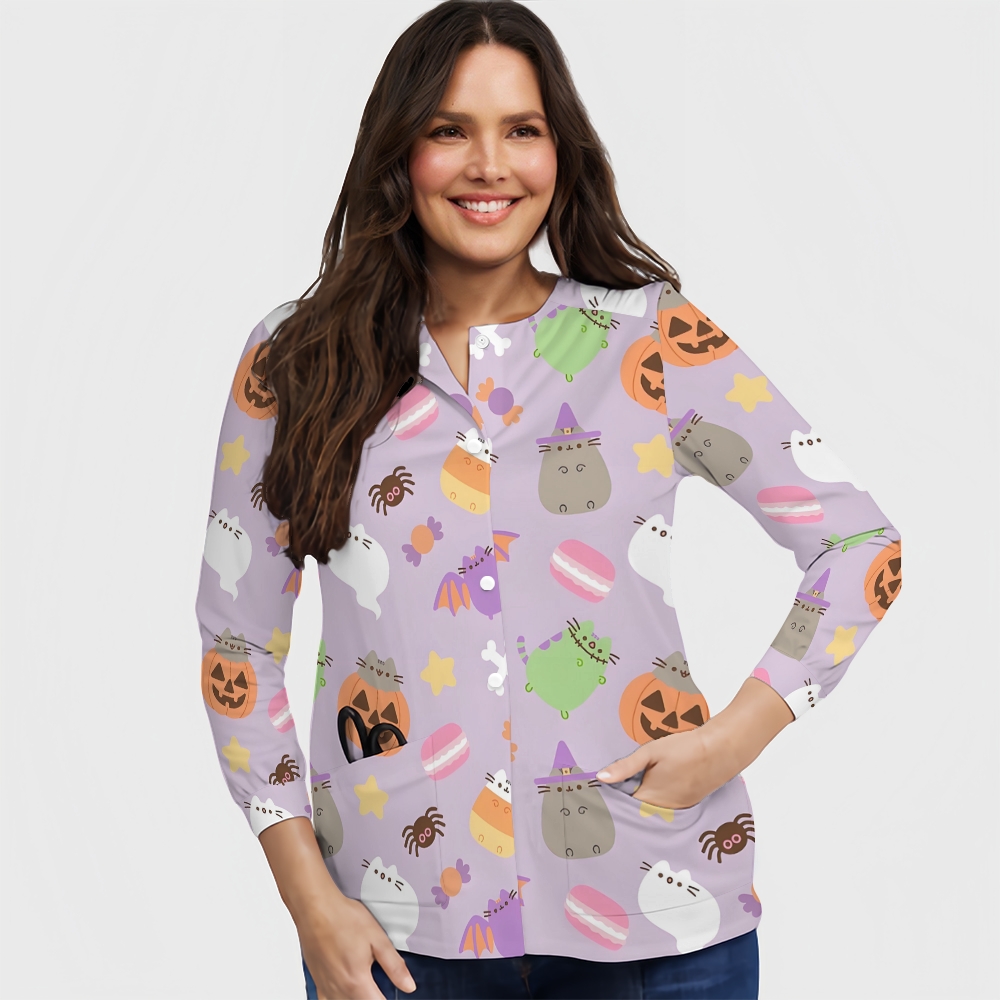 Women's Halloween Printed  Long Sleeve Jacket with Buttons SL9277