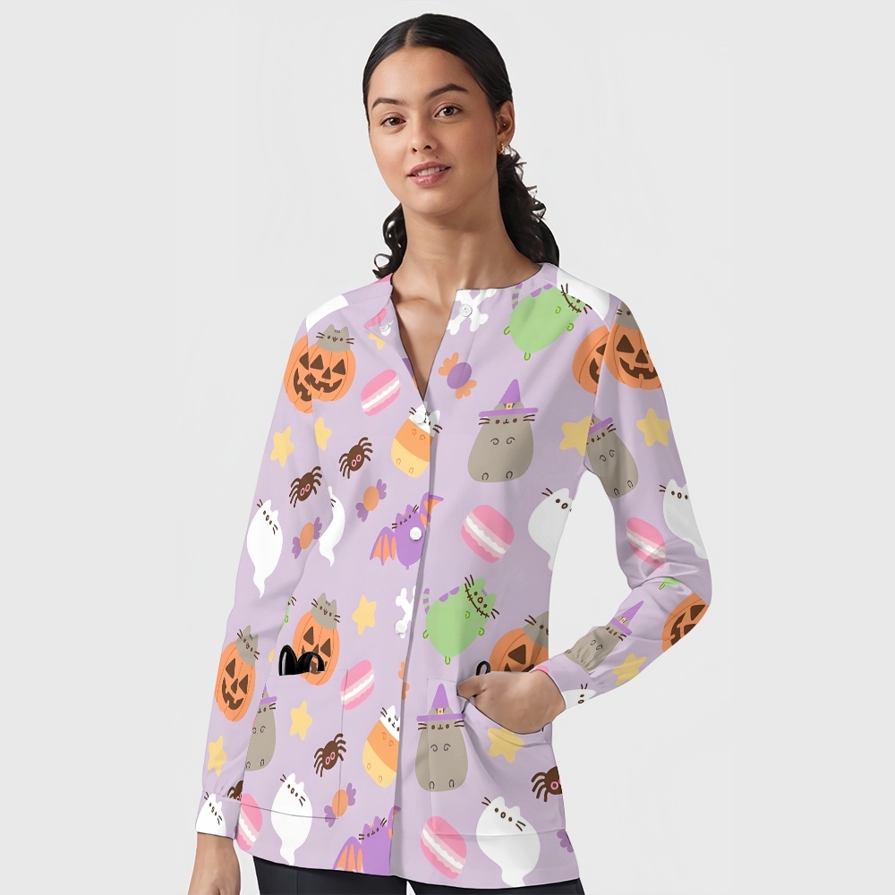 Women's Halloween Printed Long Sleeve Jacket with Buttons SL9277
