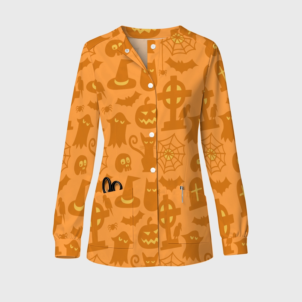 Women's Halloween Printed  Long Sleeve Jacket with Buttons SL9301