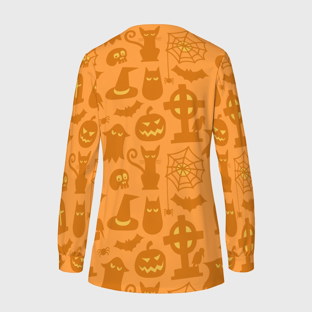 Women's Halloween Printed  Long Sleeve Jacket with Buttons SL9301