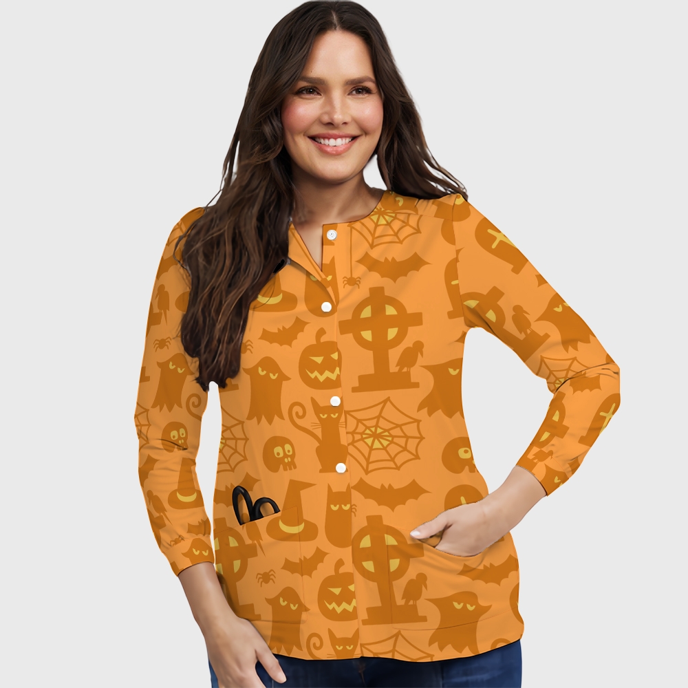 Women's Halloween Printed Long Sleeve Jacket with Buttons SL9301