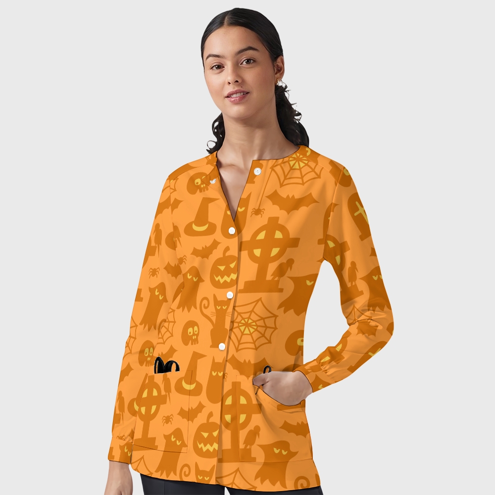 Women's Halloween Printed  Long Sleeve Jacket with Buttons SL9301