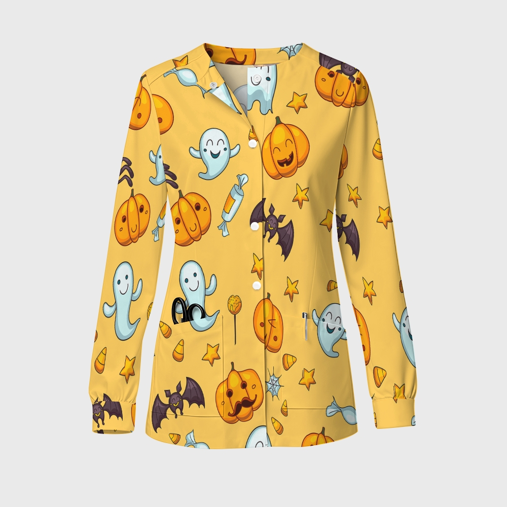 Women's Halloween Printed  Long Sleeve Jacket with Buttons SL9302