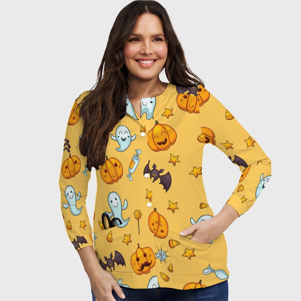 Women's Halloween Printed  Long Sleeve Jacket with Buttons SL9302