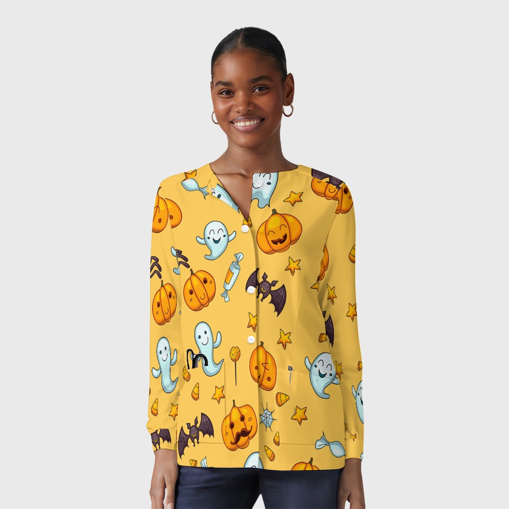 Women's Halloween Printed Long Sleeve Jacket with Buttons SL9302