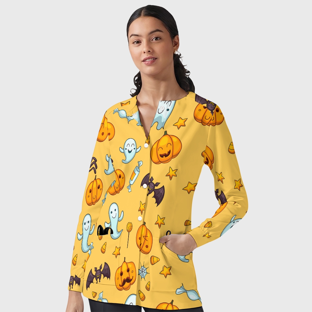 Women's Halloween Printed  Long Sleeve Jacket with Buttons SL9302