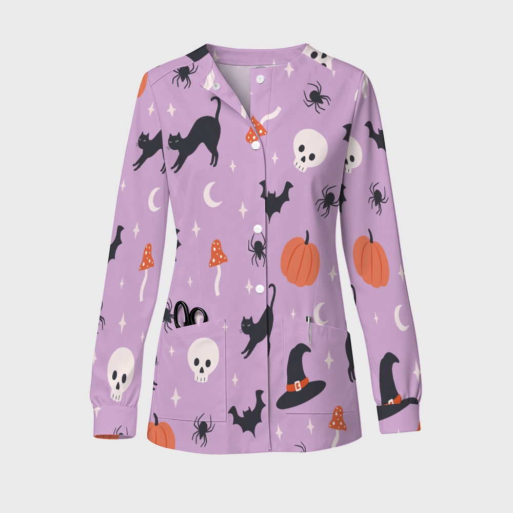Women's Halloween Printed  Long Sleeve Jacket with Buttons SL9304