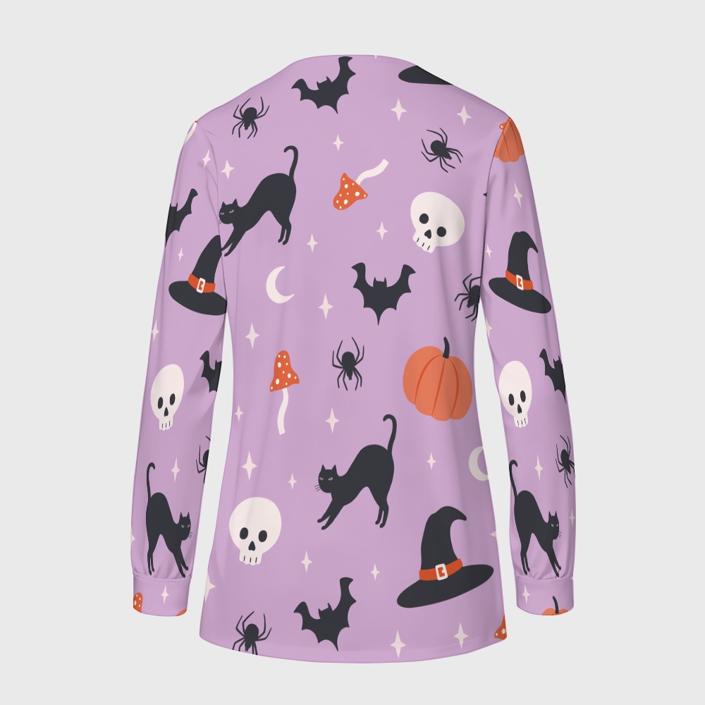 Women's Halloween Printed  Long Sleeve Jacket with Buttons SL9304
