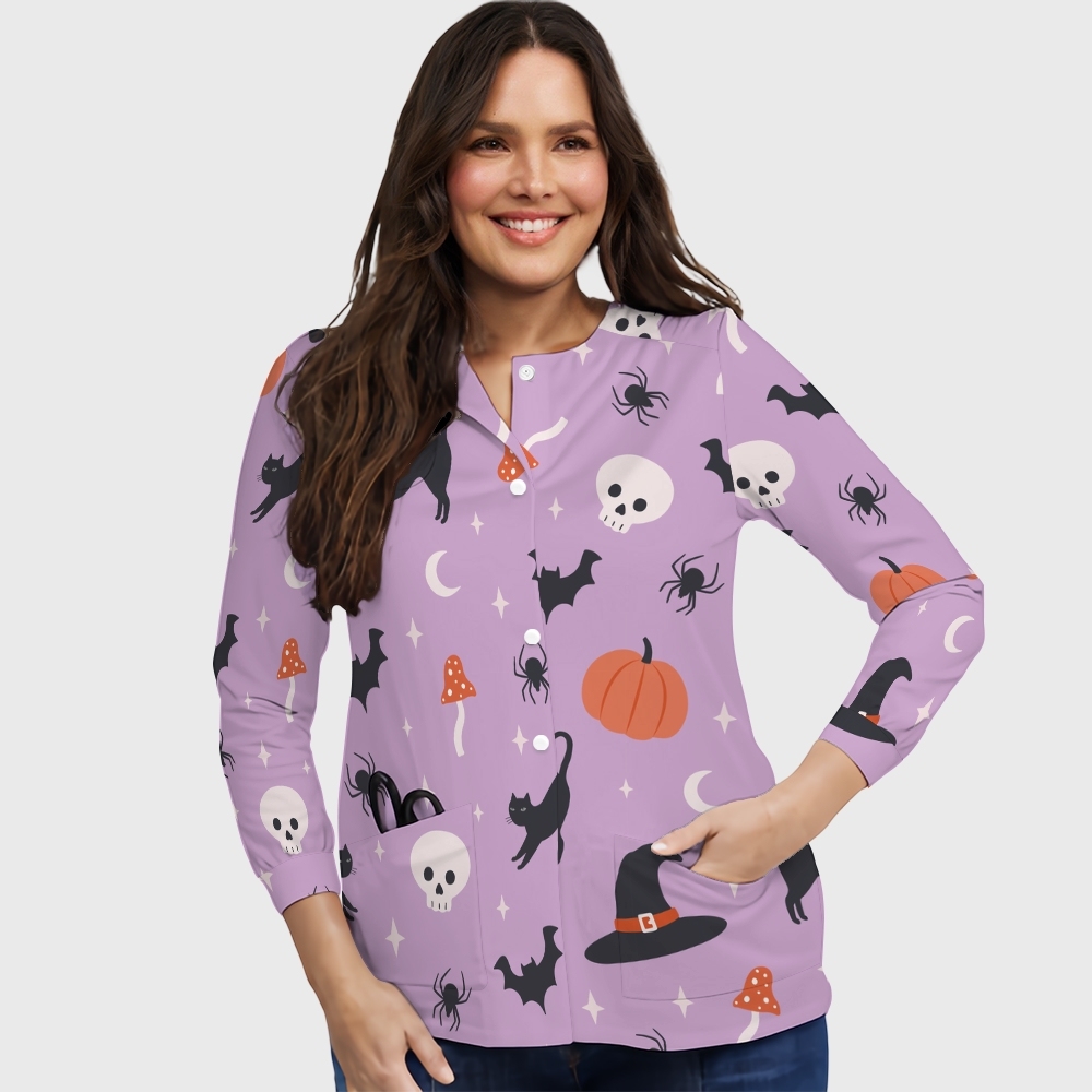 Women's Halloween Printed Long Sleeve Jacket with Buttons SL9304