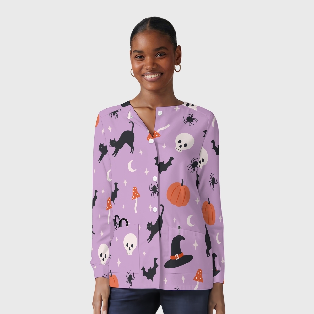 Women's Halloween Printed  Long Sleeve Jacket with Buttons SL9304