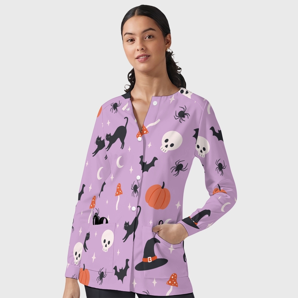 Women's Halloween Printed  Long Sleeve Jacket with Buttons SL9304