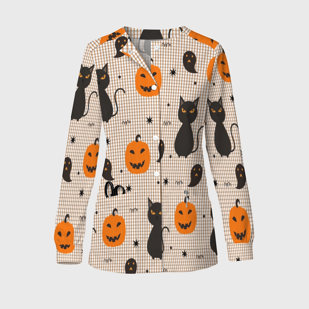 Women's Halloween Printed  Long Sleeve Jacket with Buttons SL9305