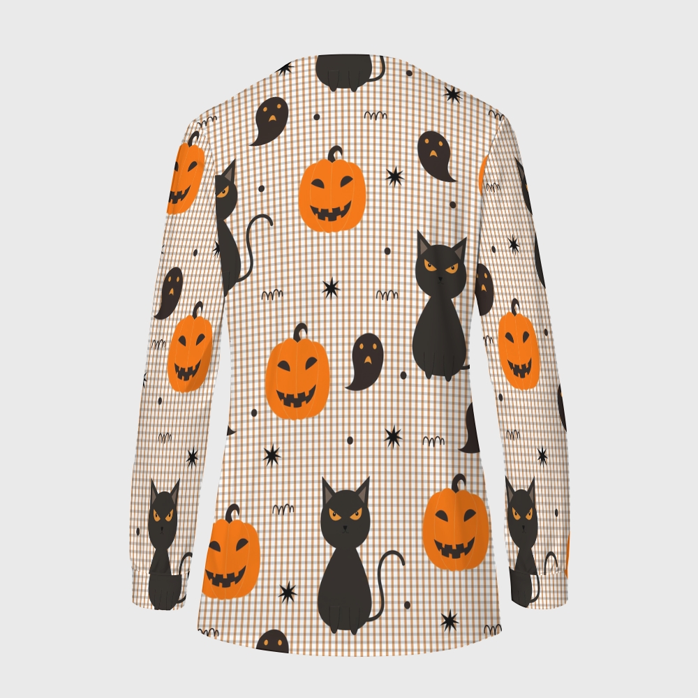 Women's Halloween Printed  Long Sleeve Jacket with Buttons SL9305