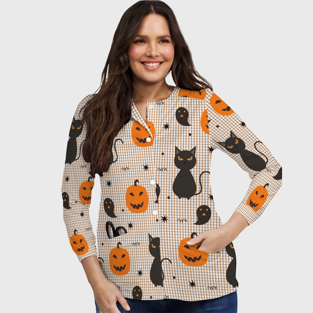 Women's Halloween Printed  Long Sleeve Jacket with Buttons SL9305